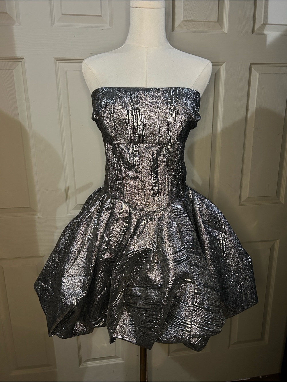 AKIRA Silver Metallic Cocktail Dress